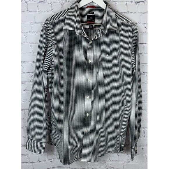 VICTORINOX Men’s XL Black Gingham Check Cotton Button Up Pinpoint Tailored Fit - Picture 1 of 6